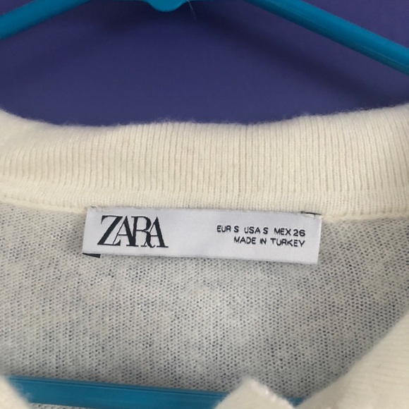 zara polo wool blend knit collared ecru sweater - Picture 3 of 4